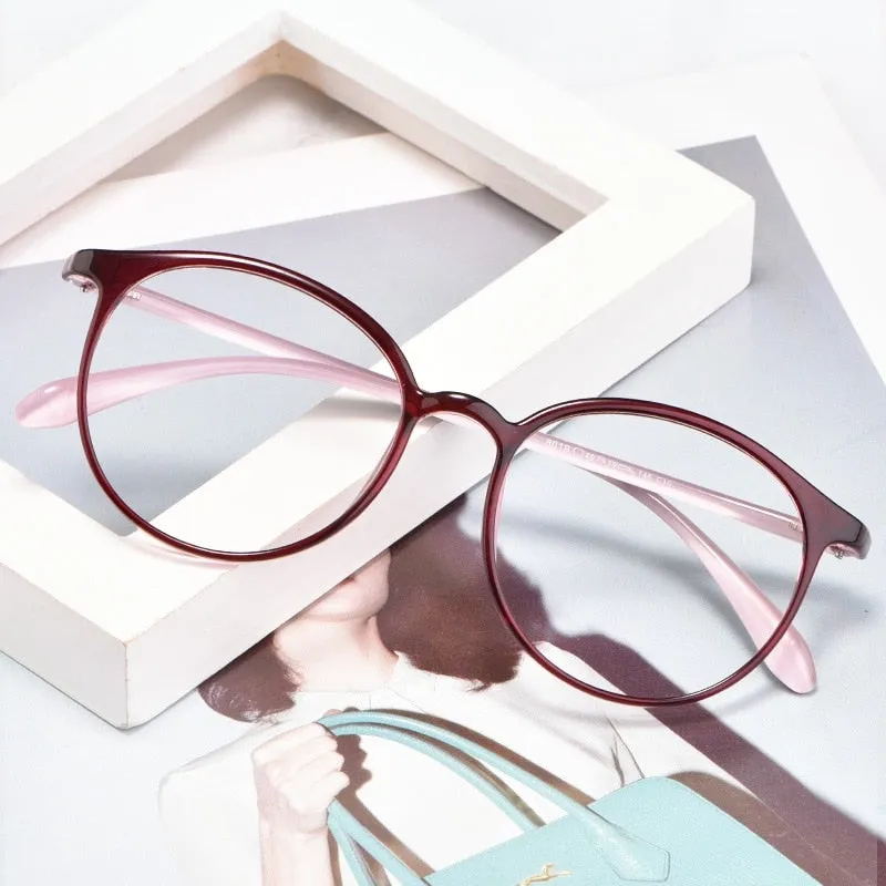 Yimaruili Women's Full Rim TR 90 Resin Round Frame Eyeglasses 8019