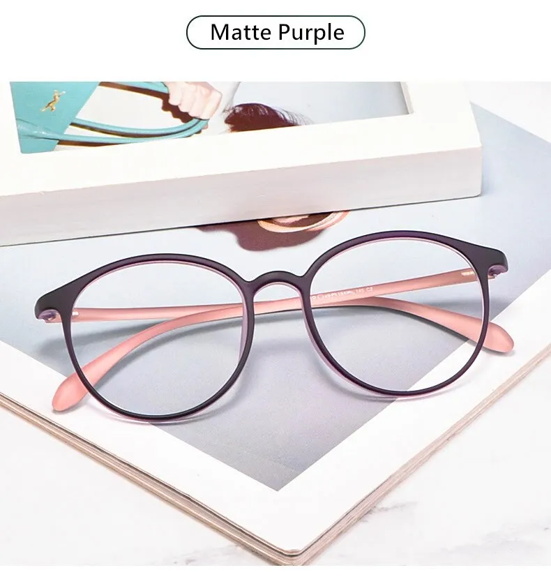 Yimaruili Women's Full Rim TR 90 Resin Round Frame Eyeglasses 8019